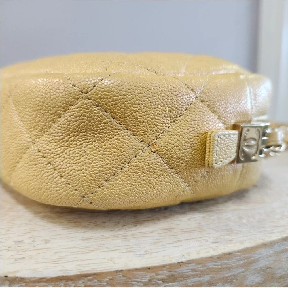 Rare 2019 Chanel Caviar Iridescent Yellow Camera Bag with Gold Hardware